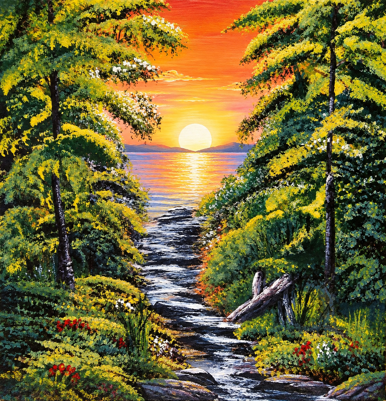 Sunset Forest Path to the Lake