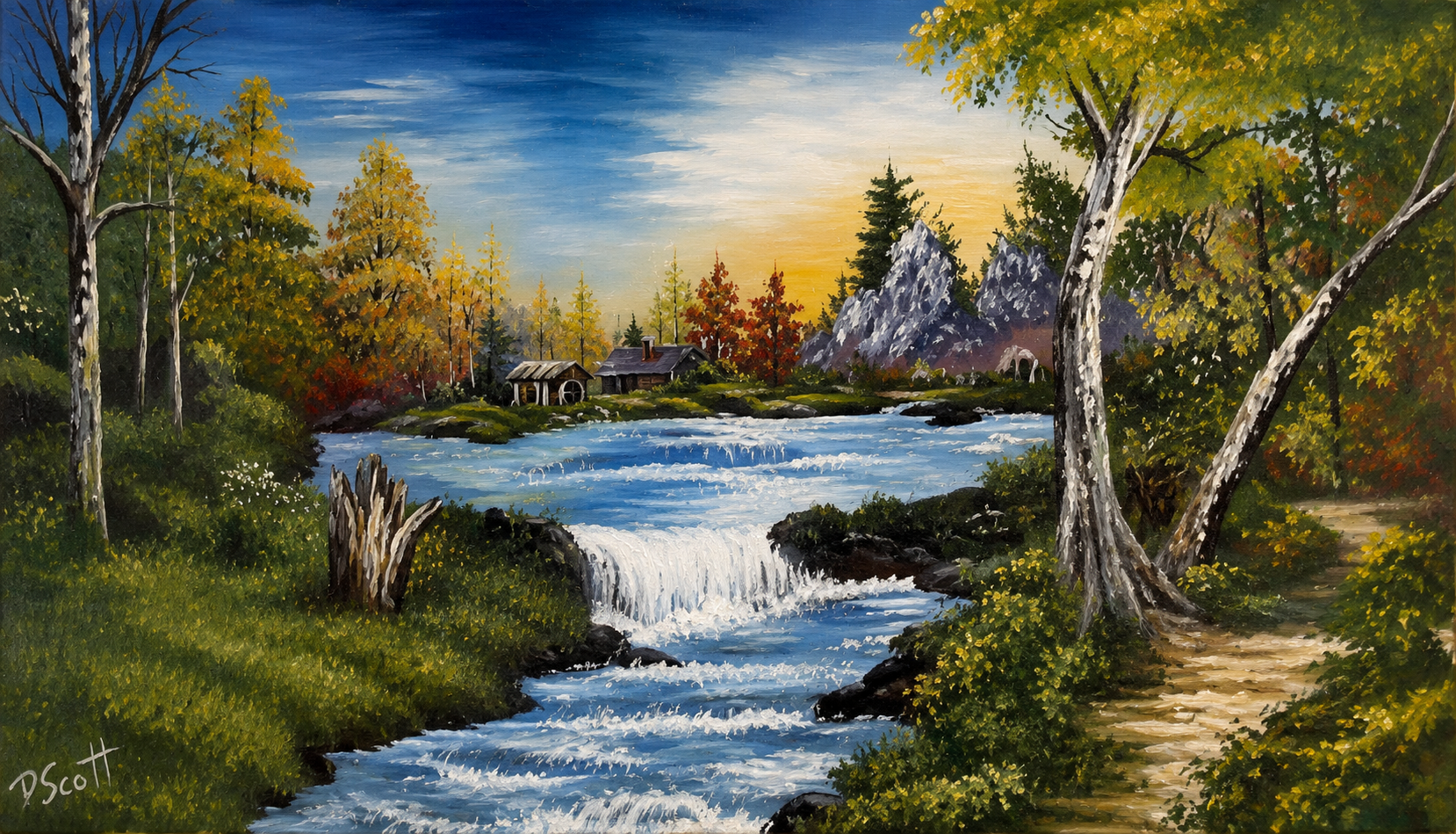 Tranquil Autumn River Millscape