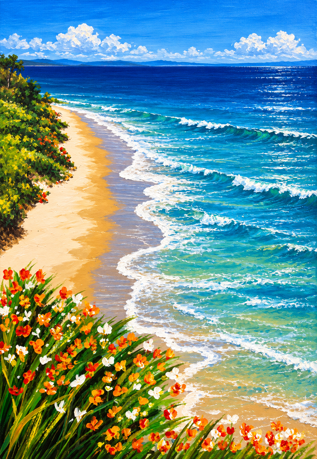 Vibrant Coastal Wildflower Seascape